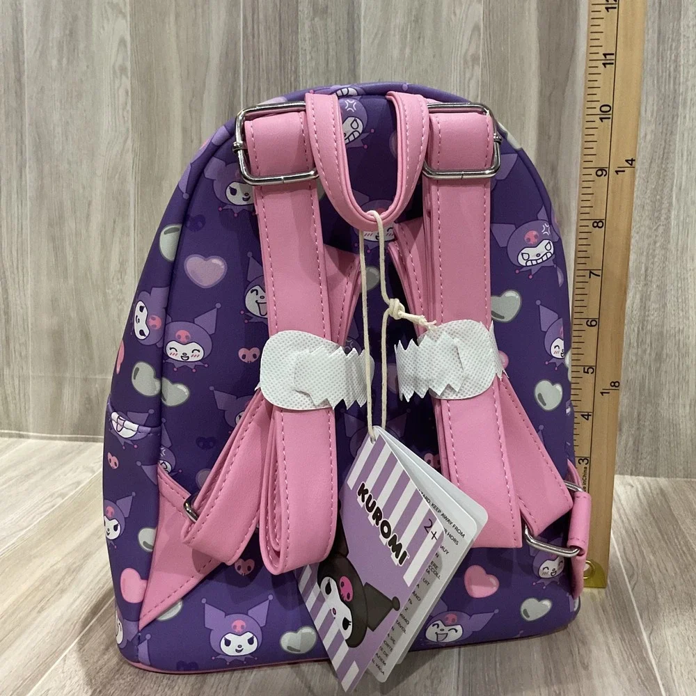 Loungefly Sanrio Kuromi Plush 3D Mini Backpack Purple Heart‎ All Over Print NEW